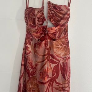 Hawaiian cut out floral summer vacation red and orange midi dress